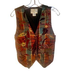 Vintage Rosettes Floral Embroidered Button Front Vest Size Small Cottagecore